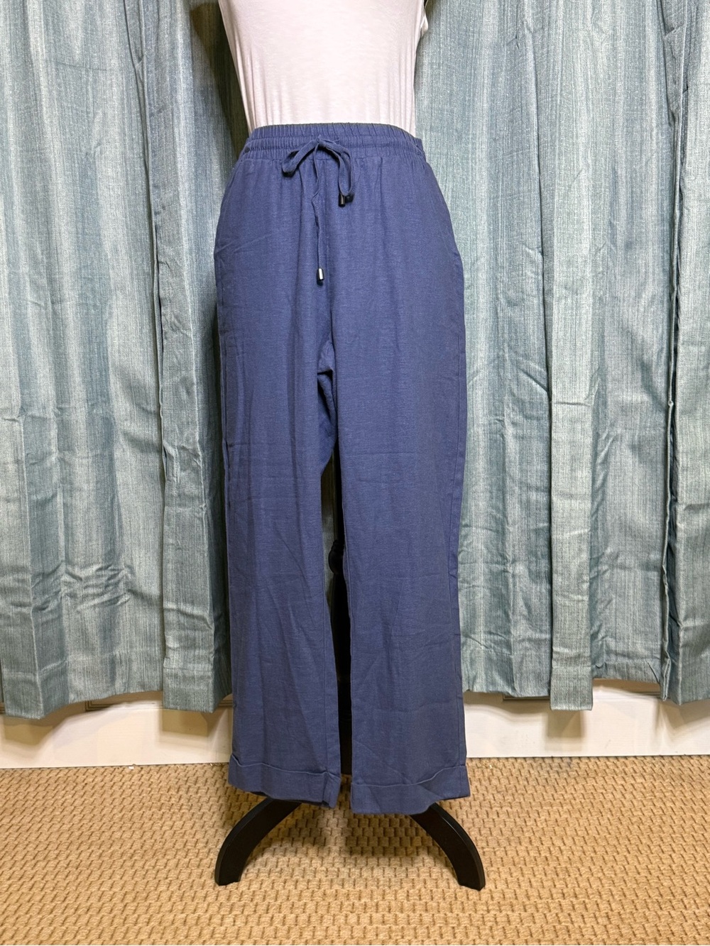 Cable & Gauge Studio Navy Elastic-Waist Casual Pants
